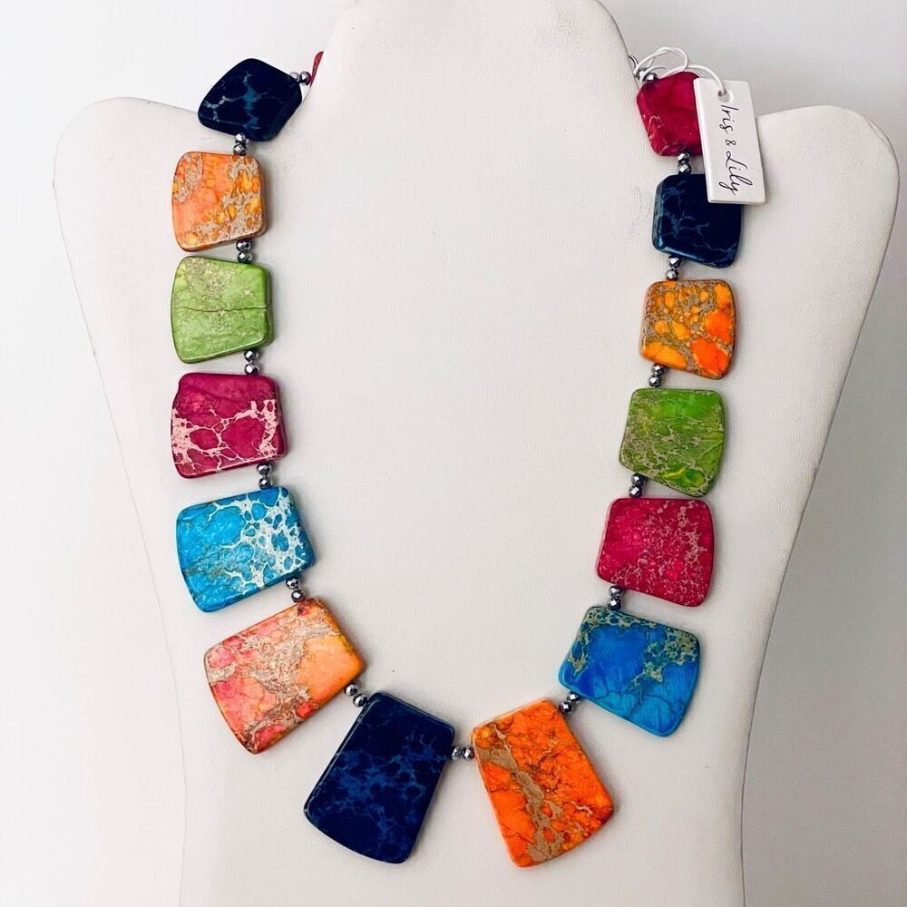 NWT Iris & Lily Gorgeous Colorful sterling silver genuine Jasper gemstone Neckla